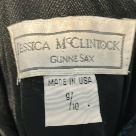 Jessica McClintock Gunne Sax Floral Blue Silver Iridescent Maxi Slip Dress - Picture 5 of 6